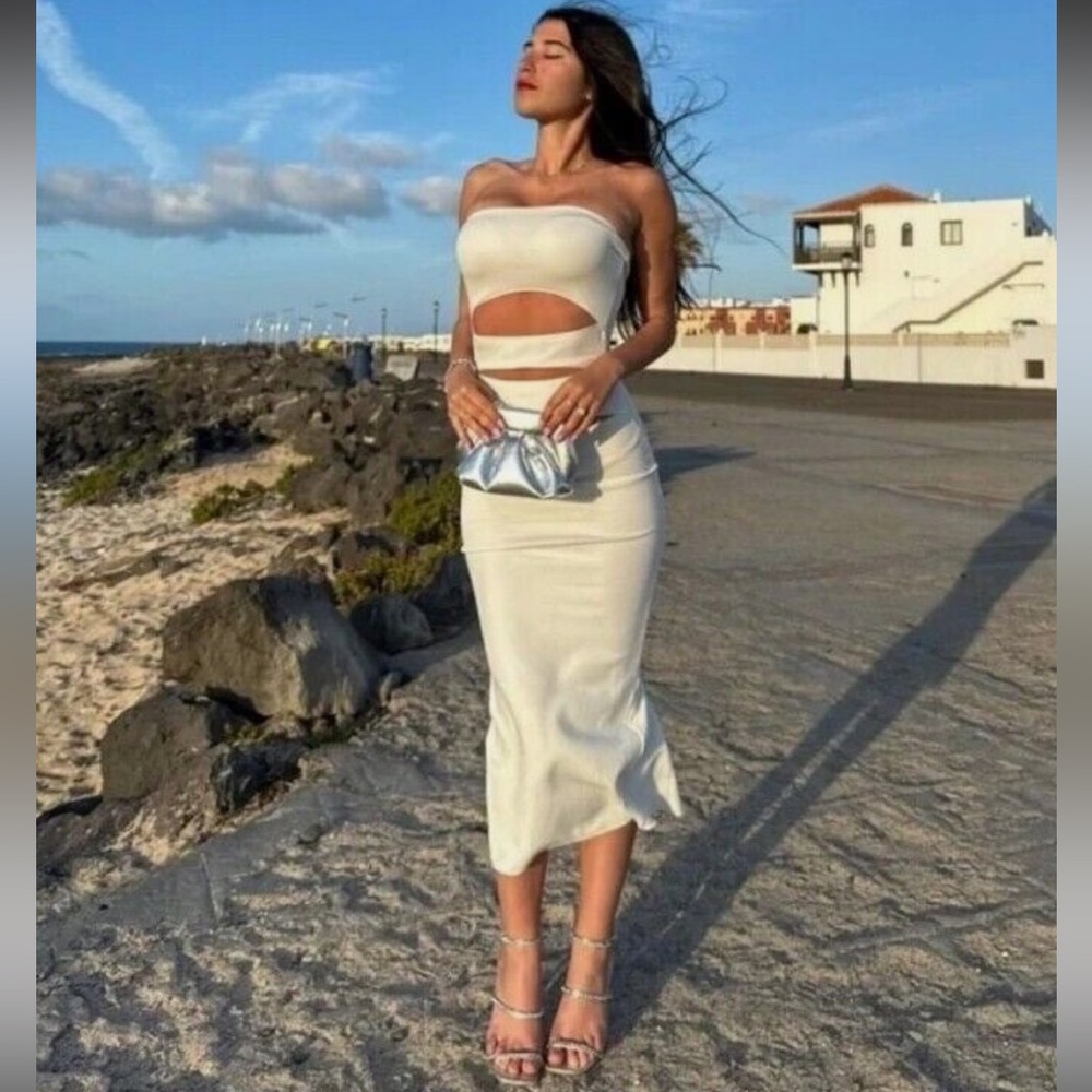 Zara Cream/white cut out long dress